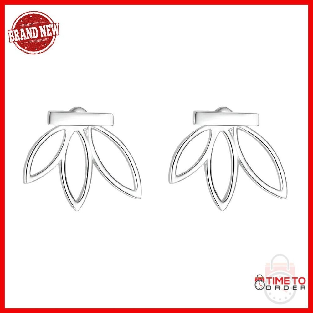 Sterling Silver Lotus Flower Stud Earrings Hypoallergenic 16.5mm